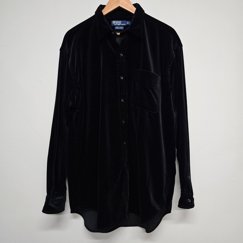Polo Ralph Lauren Lowell Sport Shirt Men Large Black Velvet Velour Cotton Luxury